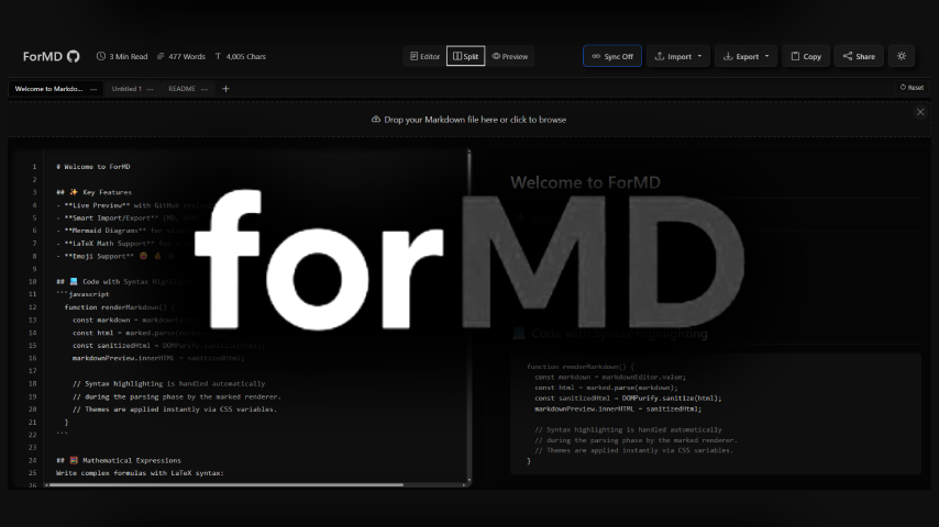 ForMD Markdown editor preview